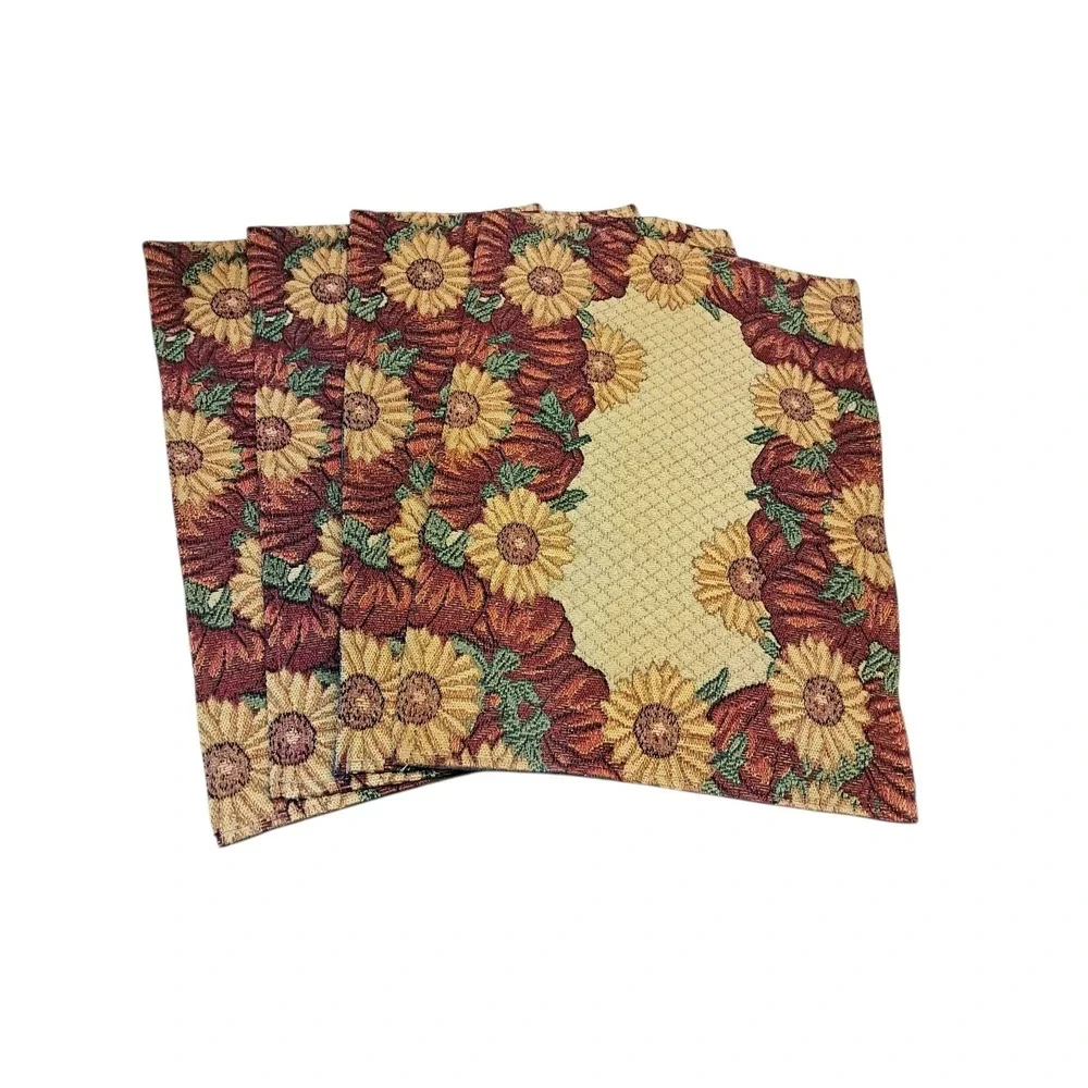 4 Gold Coast Tapestry Placemats‎ Fall Autumn Sunflowers Pumpkins Great Condition